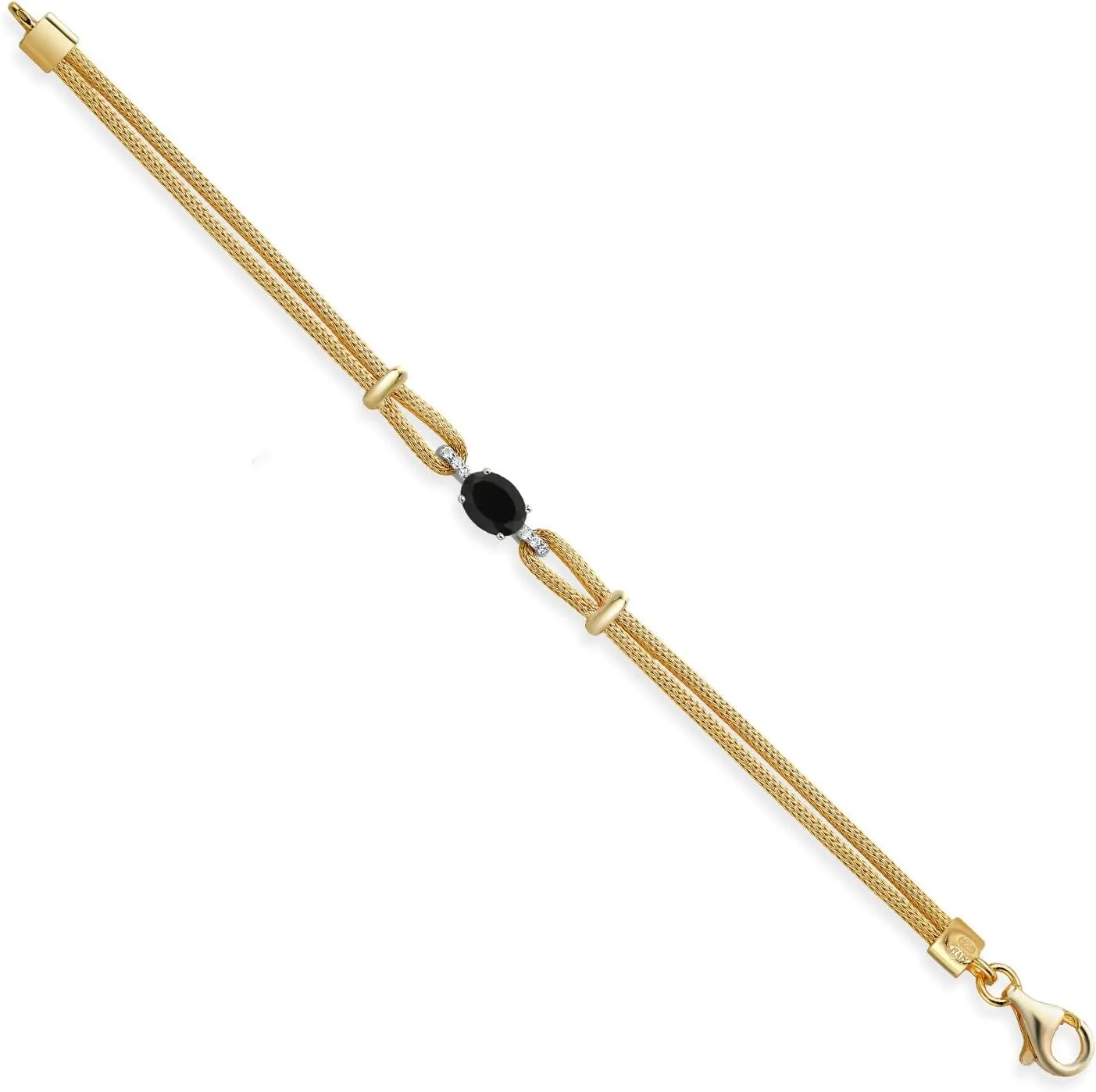 Gem Stone King 925 Two Tone Sterling Silver Black Onyx & White Lab Grown Diamond Bracelet For Women | 1.64 Cttw | Gemstone Birthstone | Oval 8X6MM | 6.5/7/7.5 Inches, Made In Italy