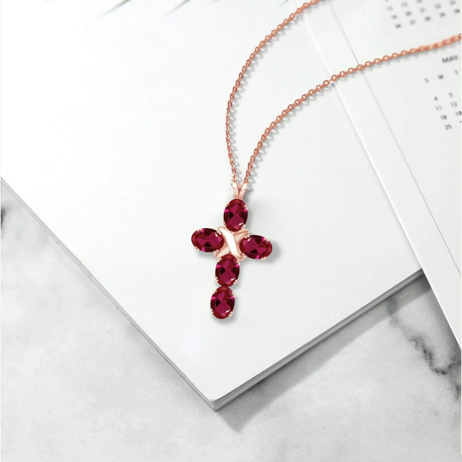 Gem Stone King Gemstone Birthstone Cross Necklace | 18K Rose Gold Plated Silver | Oval 6X4MM | Jesus Christian Religious Crucifix Jewelry Pendant Necklace for Women | With 18 Inch Silver Chain