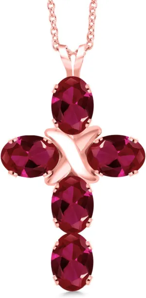 Gem Stone King Gemstone Birthstone Cross Necklace | 18K Rose Gold Plated Silver | Oval 6X4MM | Jesus Christian Religious Crucifix Jewelry Pendant Necklace for Women | With 18 Inch Silver Chain