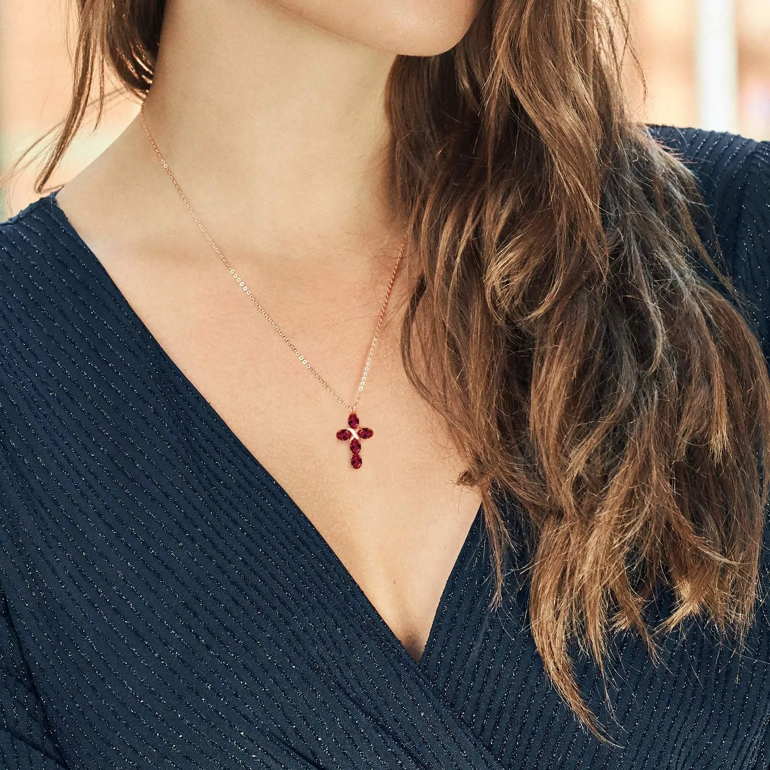 Gem Stone King Gemstone Birthstone Cross Necklace | 18K Rose Gold Plated Silver | Oval 6X4MM | Jesus Christian Religious Crucifix Jewelry Pendant Necklace for Women | With 18 Inch Silver Chain