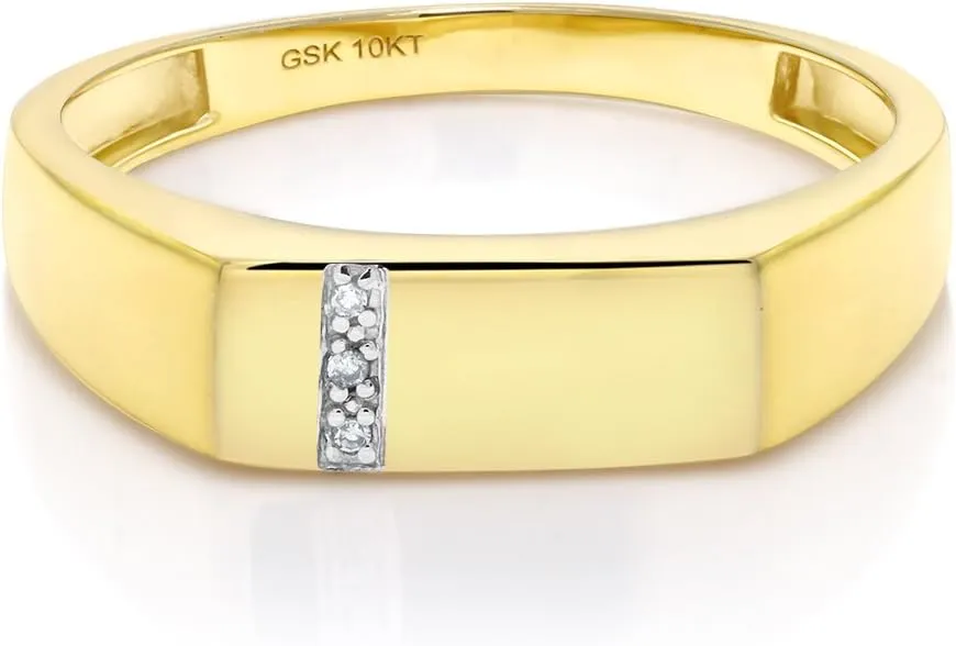Gem Stone King Men's 10K Solid Yellow Gold White Diamond Wedding Anniversary Ring (Available In Size 7,8,9,10,11,12,13)