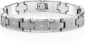 Gem Stone King Mens 3 Round Lab Grown Diamonds Satin and Polish Finish Tungsten Carbide Bracelet