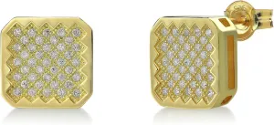 Gem Stone King Square 18K Yellow Gold Plated Sterling Silver Stud Earrings For Women Men with 10mm Cubic Zirconia CZ