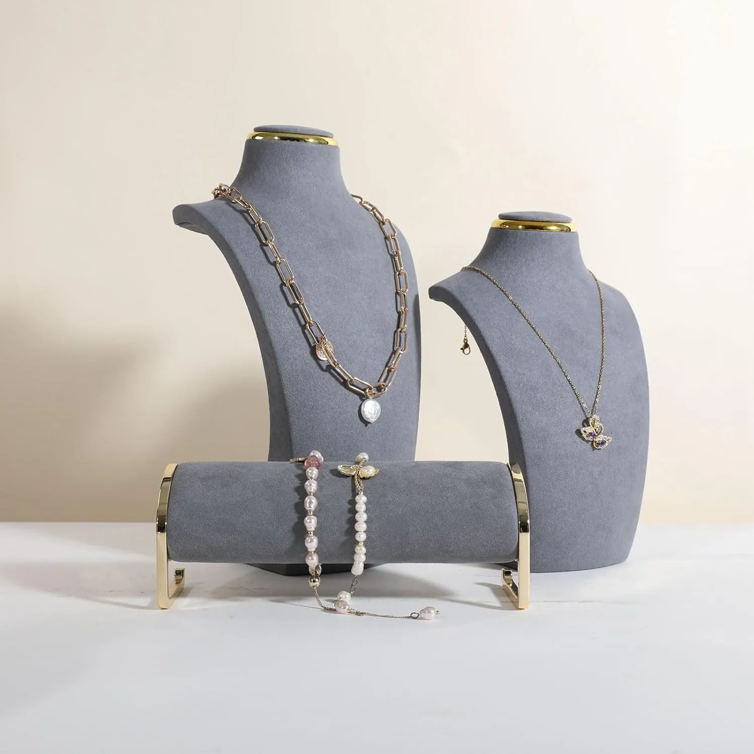GemeShou Grey necklace display stands for selling, Velvet necklace storage organizer, Necklace mannequin jewelry bust holder for boutique storeGrey-Medium height 10.2 inch