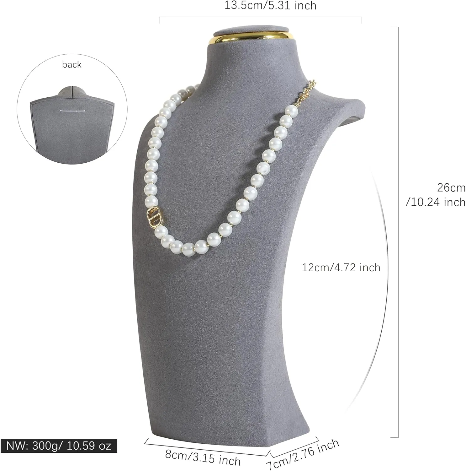 GemeShou Grey necklace display stands for selling, Velvet necklace storage organizer, Necklace mannequin jewelry bust holder for boutique storeGrey-Medium height 10.2 inch