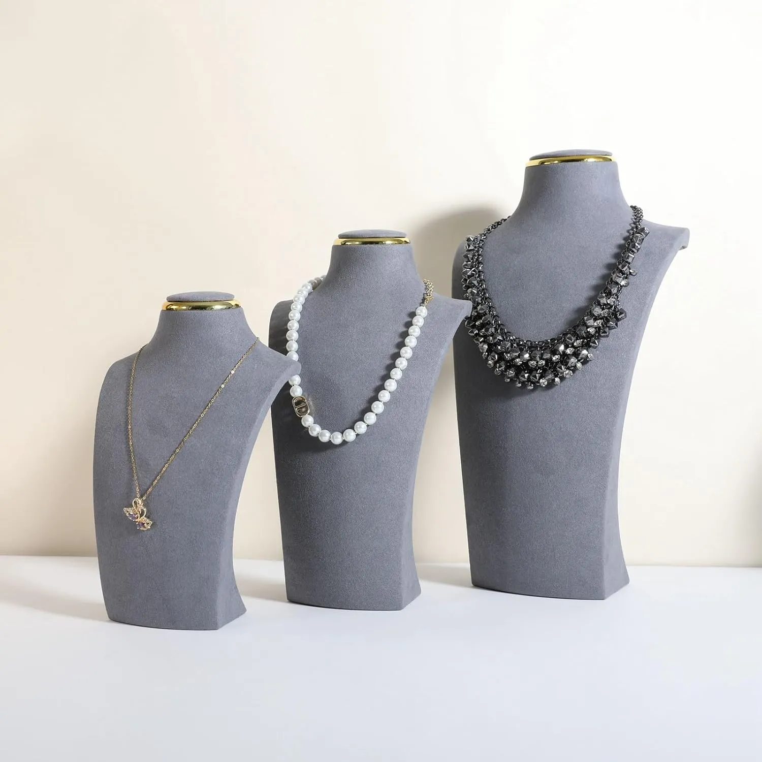 GemeShou Grey necklace display stands for selling, Velvet necklace storage organizer, Necklace mannequin jewelry bust holder for boutique storeGrey-Medium height 10.2 inch