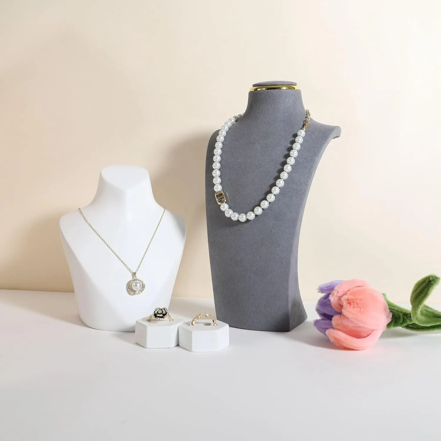 GemeShou Grey necklace display stands for selling, Velvet necklace storage organizer, Necklace mannequin jewelry bust holder for boutique storeGrey-Medium height 10.2 inch