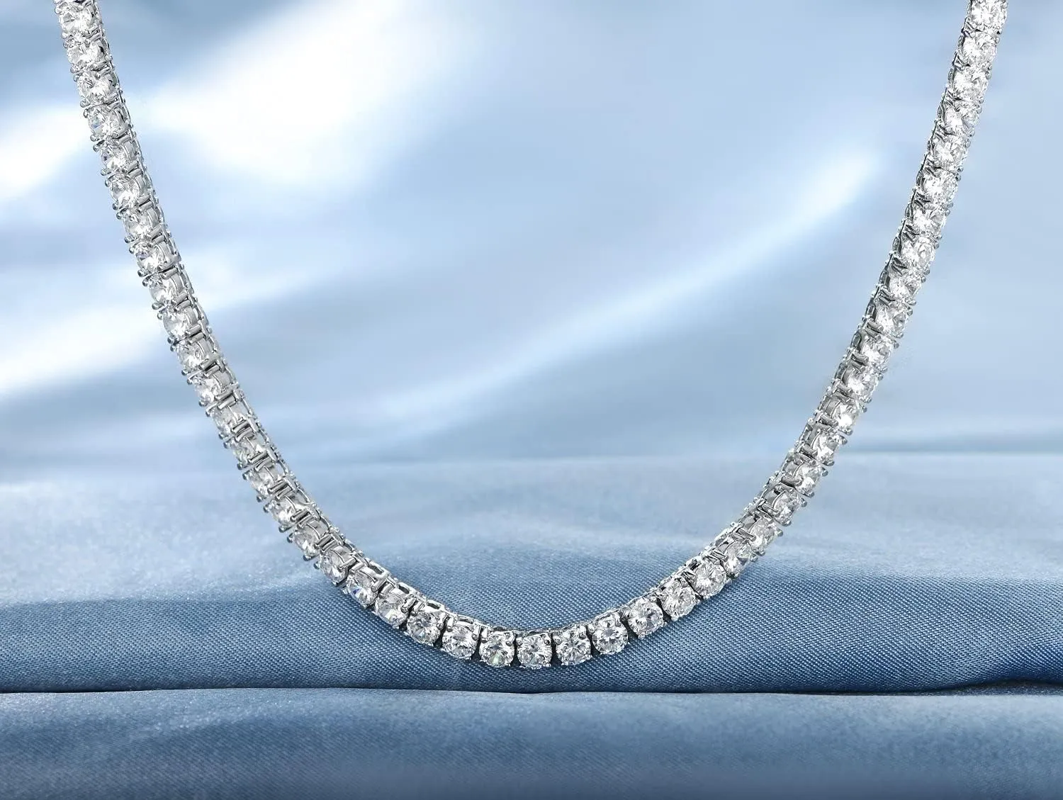 Gemsme 18K White/Yellow Gold Plated 3.0mm Round Cubic Zirconia Classic Tennis Necklace For Women 16-24 Inches