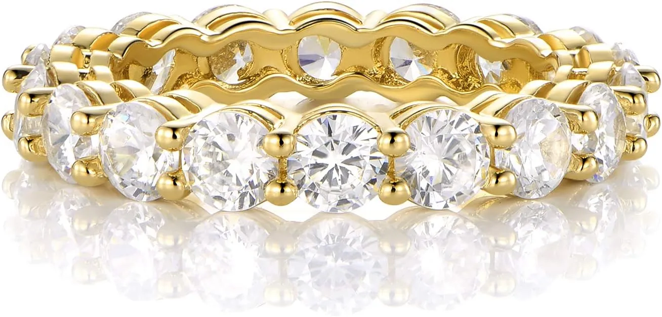 Gemsme 18K Yellow Gold Plated Tennis Necklace/Bracelet/Earrings/Band Ring Sets Pack of 4