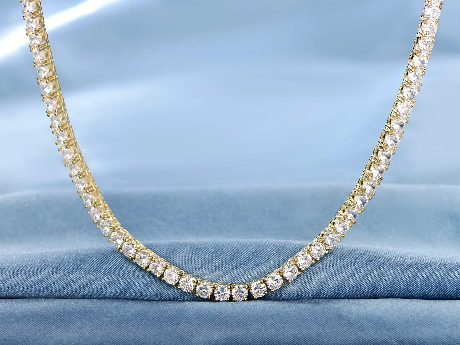 Gemsme 18K Yellow Gold Plated Tennis Necklace/Bracelet/Earrings/Band Ring Sets Pack of 4