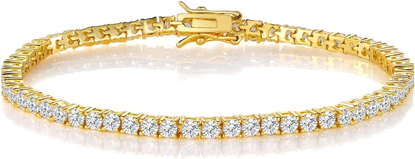 Gemsme 18K Yellow Gold Plated Tennis Necklace/Bracelet/Earrings/Band Ring Sets Pack of 4