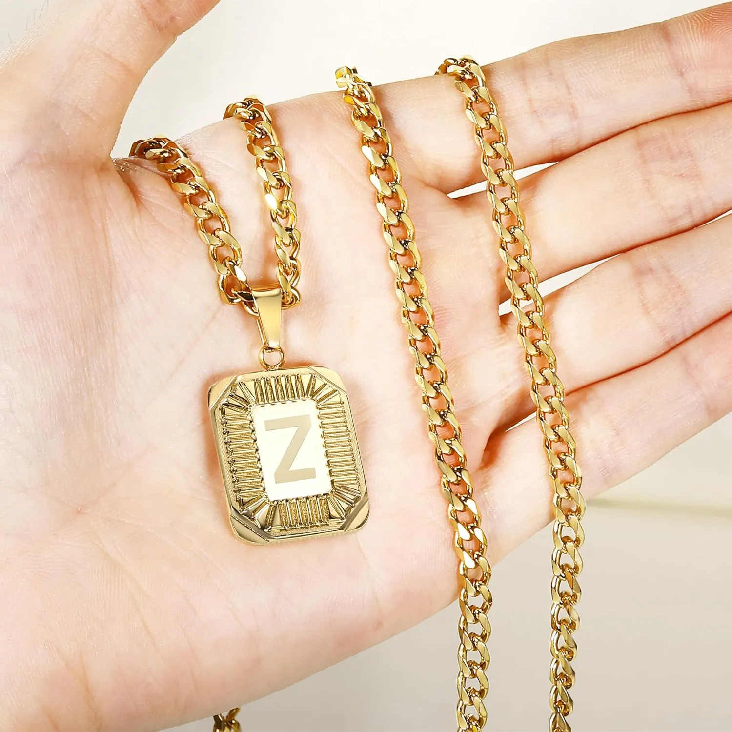 Gemsme Initial A-Z Letter Pendant Necklace Mens Womens Capital Letter 18K Yellow Gold Plated Stainless Steel Box Chain Personalizd Name Necklace for Women 22inch
