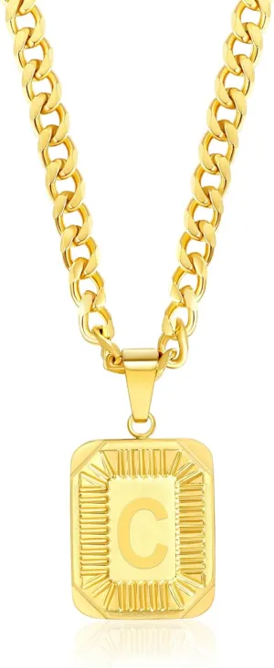 Gemsme Initial A-Z Letter Pendant Necklace Mens Womens Capital Letter 18K Yellow Gold Plated Stainless Steel Box Chain Personalizd Name Necklace for Women 22inch