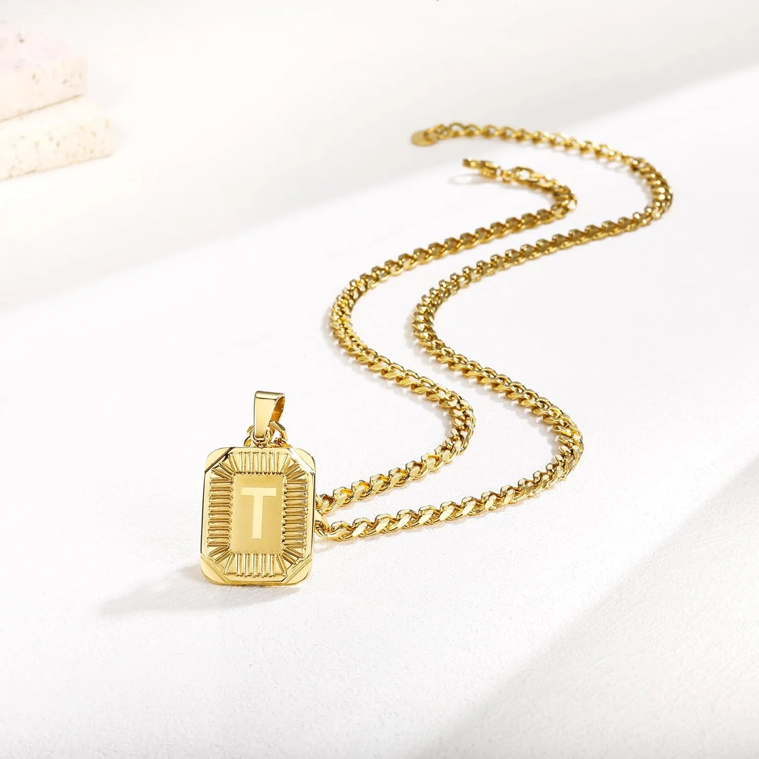 Gemsme Initial A-Z Letter Pendant Necklace Mens Womens Capital Letter 18K Yellow Gold Plated Stainless Steel Box Chain Personalizd Name Necklace for Women 22inch
