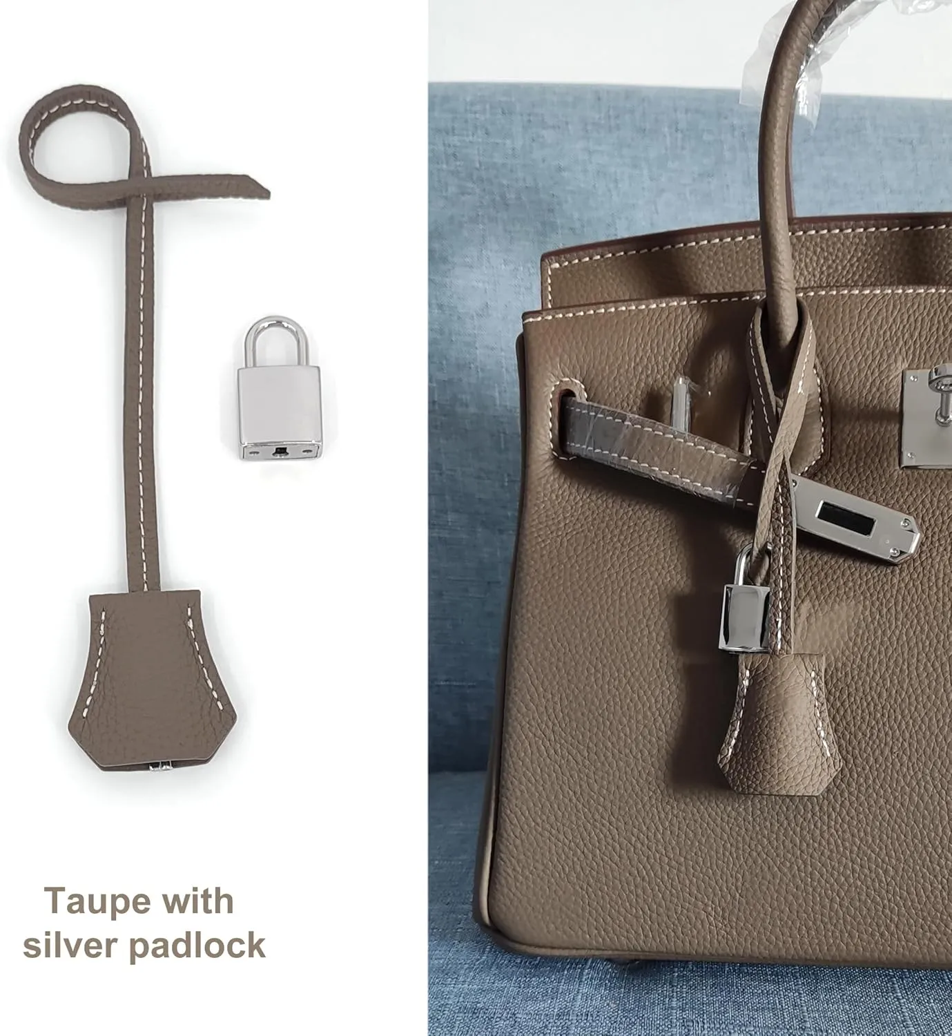 Genuine Leather Key Clochette Bag Charm, Bell Key Holder, Purse Keychain, Handbag Accessories Replacement, w/Padlock