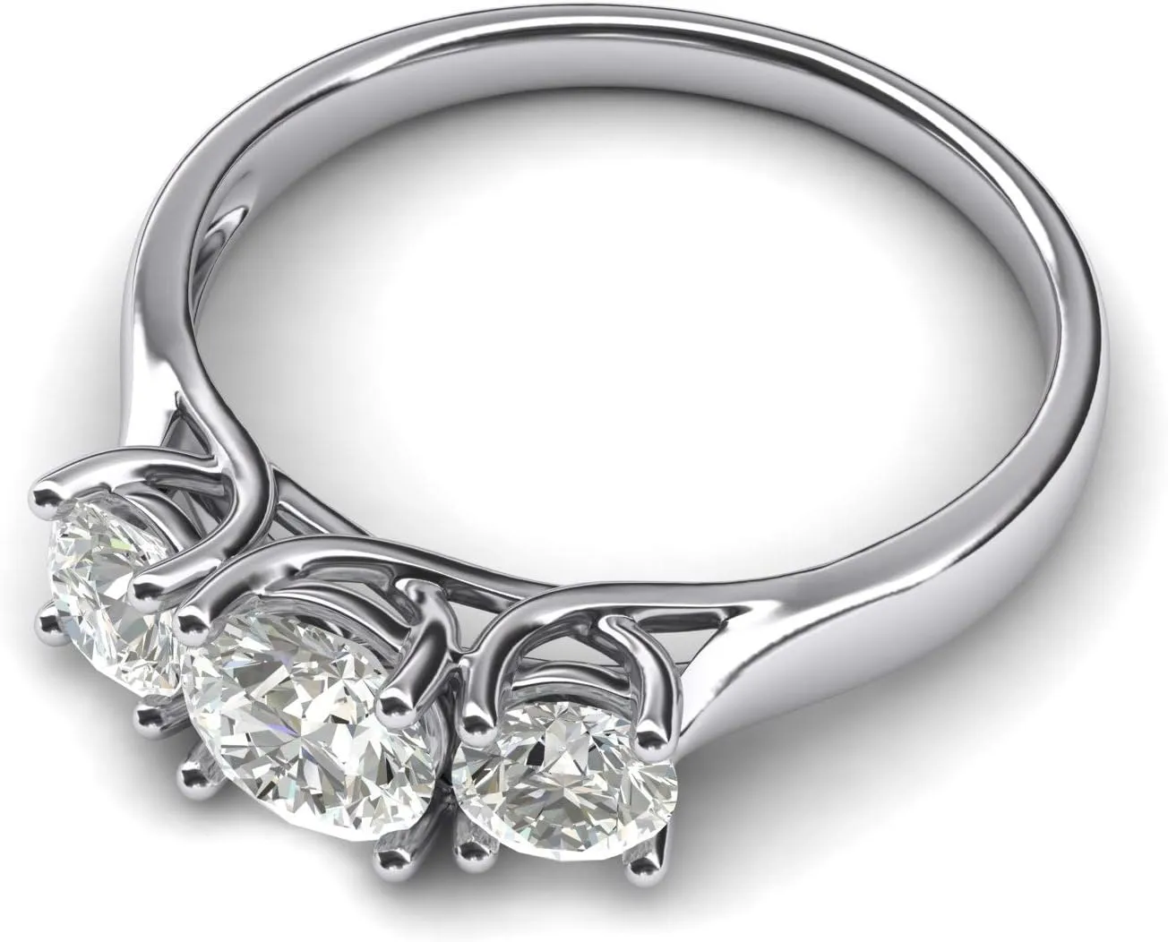 Genuine Moissanite Fine 14k White Gold Three Stone Trellis Simulated Diamond Ring Promise Engagement ring 2.0ctw