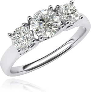 Genuine Moissanite Fine 14k White Gold Three Stone Trellis Simulated Diamond Ring Promise Engagement ring 2.0ctw