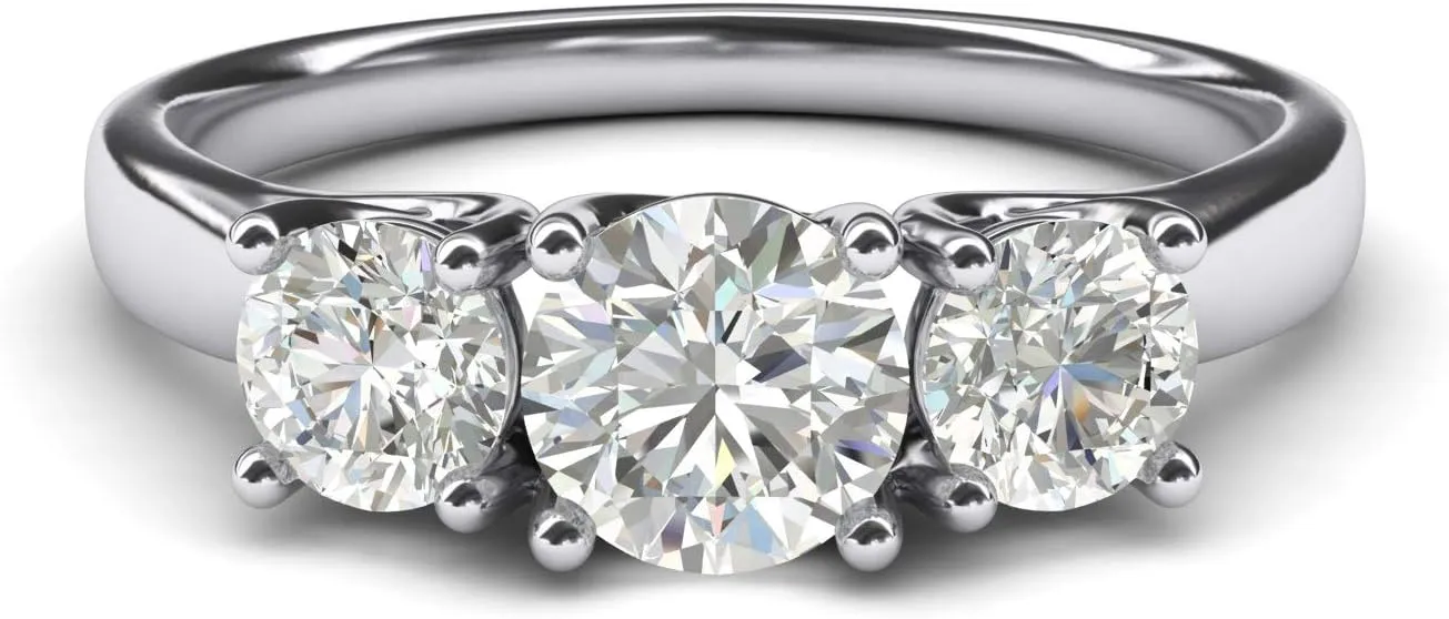 Genuine Moissanite Fine 14k White Gold Three Stone Trellis Simulated Diamond Ring Promise Engagement ring 2.0ctw