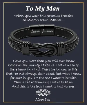 Gifts for Men Him Husband Boyfriend Dad Son Grandson Nephew, Cool Love Infinity Leather Bracelets Fathers Day Ideas Present Gift for Birthday Anniversary Retirement Christmas