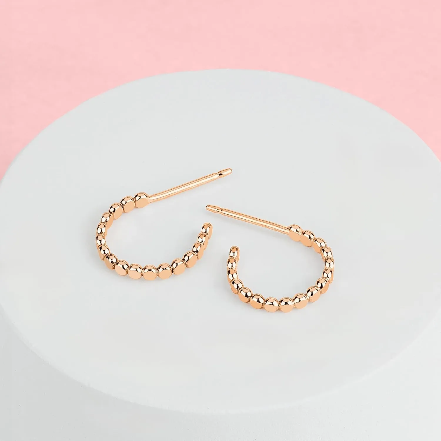 Glimmer Hoop Earrings | Gold, Rose Gold, or Silver | Mini Dotted Bead Huggie Hoops | Minimalist Everyday Jewelry (Small (11mm), 14K Rose Gold Fill)