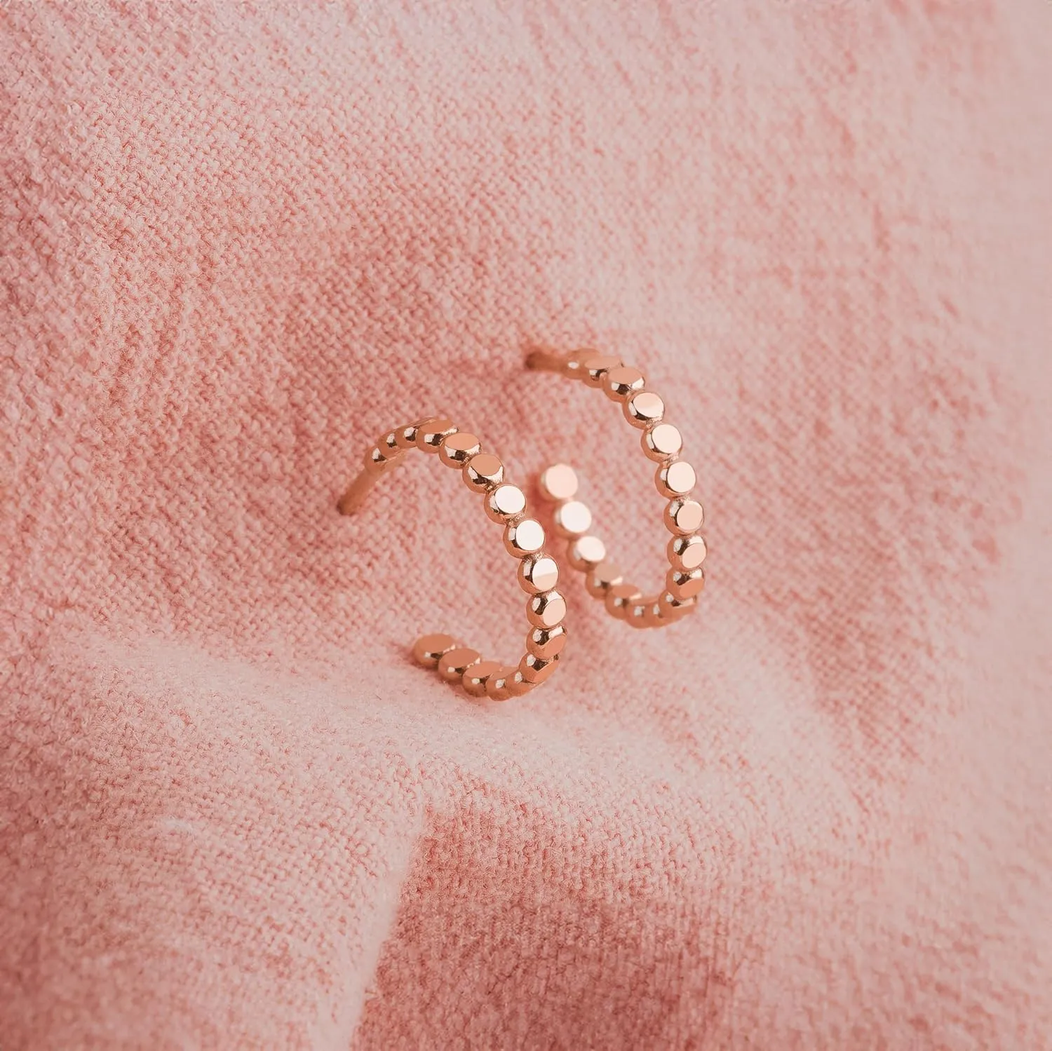 Glimmer Hoop Earrings | Gold, Rose Gold, or Silver | Mini Dotted Bead Huggie Hoops | Minimalist Everyday Jewelry (Small (11mm), 14K Rose Gold Fill)