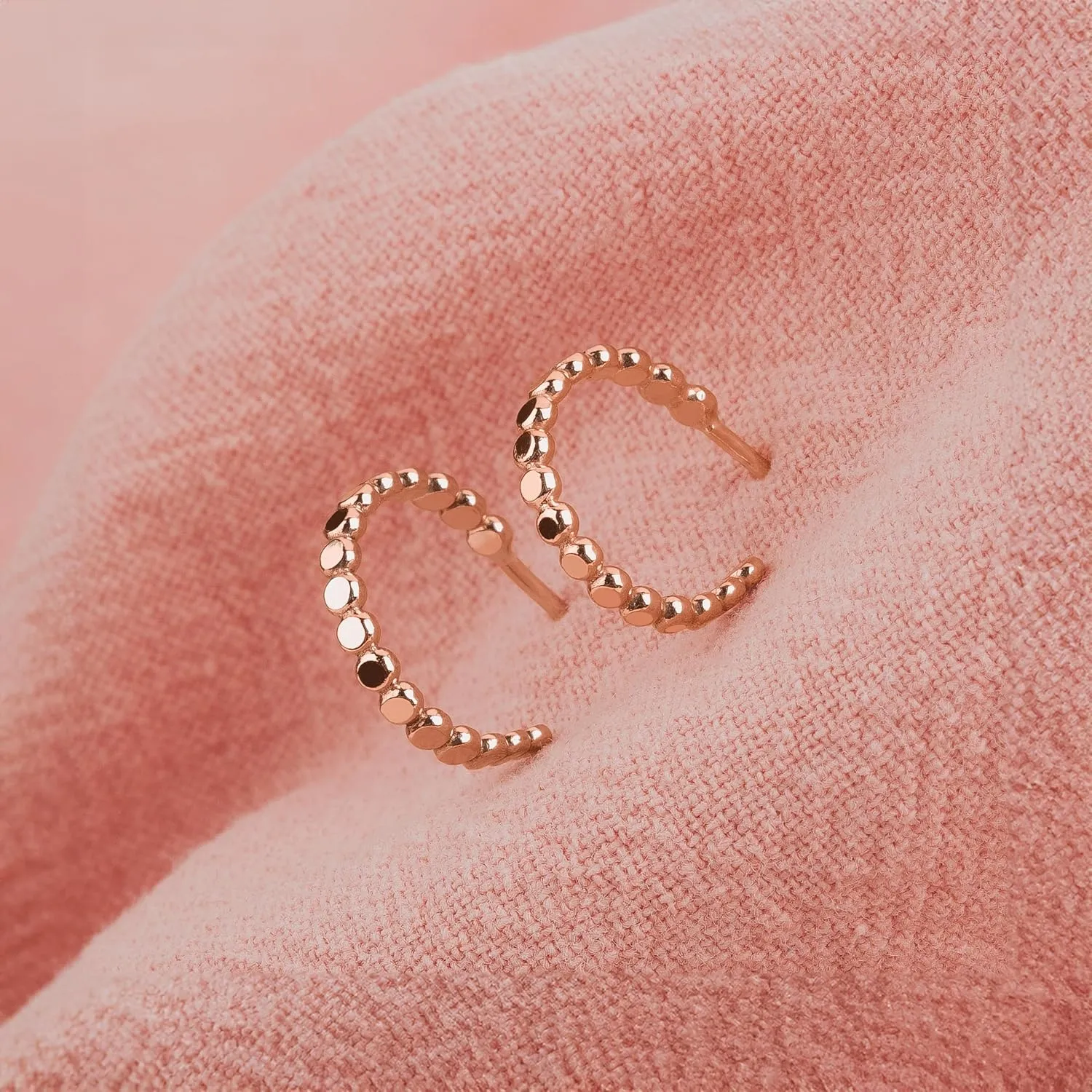 Glimmer Hoop Earrings | Gold, Rose Gold, or Silver | Mini Dotted Bead Huggie Hoops | Minimalist Everyday Jewelry (Small (11mm), 14K Rose Gold Fill)