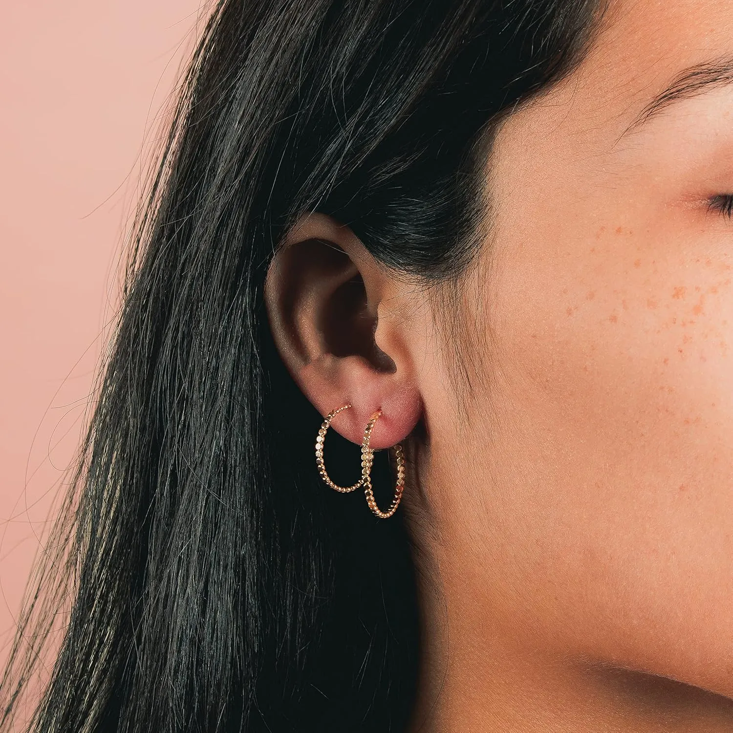 Glimmer Hoop Earrings | Gold, Rose Gold, or Silver | Mini Dotted Bead Huggie Hoops | Minimalist Everyday Jewelry (Small (11mm), 14K Rose Gold Fill)