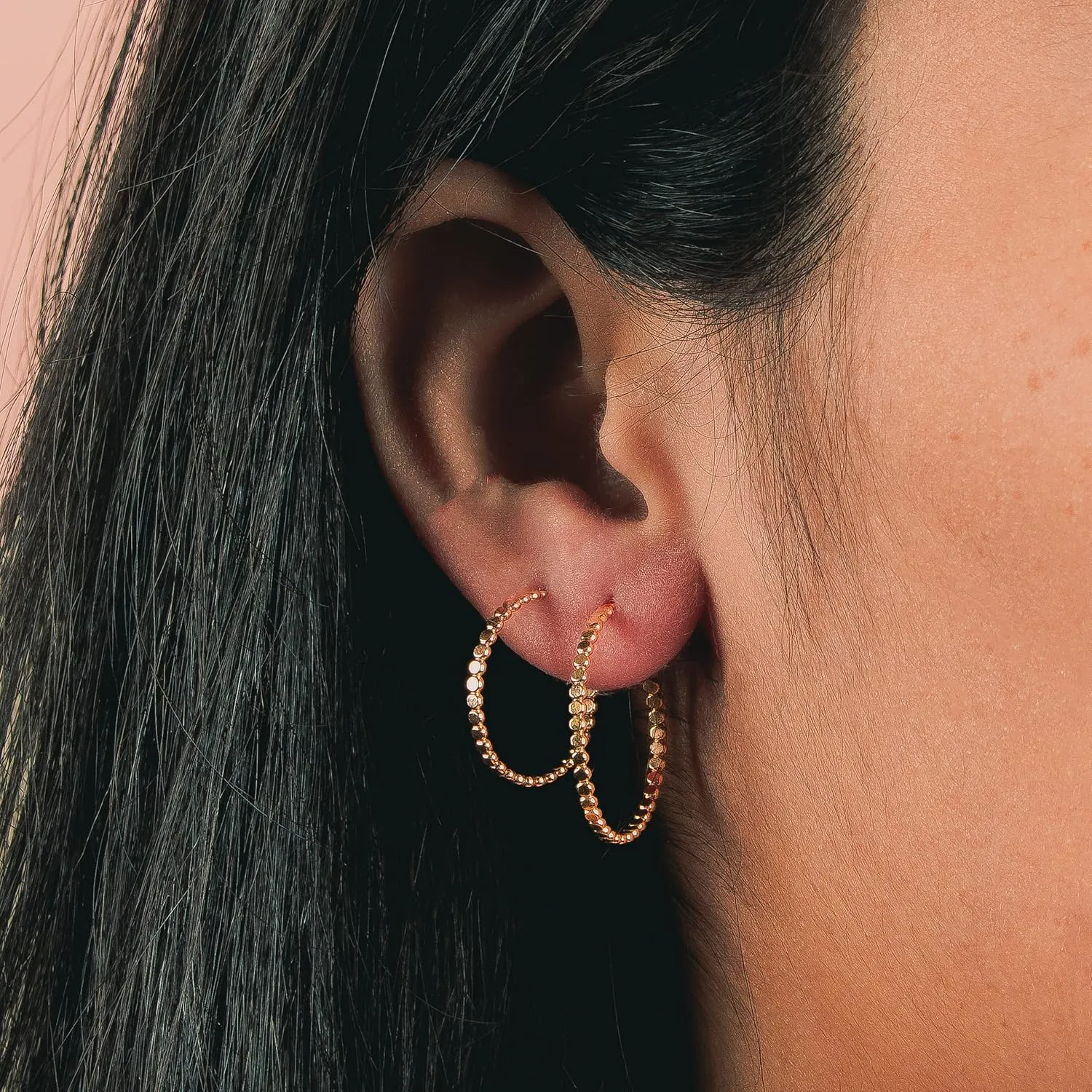 Glimmer Hoop Earrings | Gold, Rose Gold, or Silver | Mini Dotted Bead Huggie Hoops | Minimalist Everyday Jewelry (Small (11mm), 14K Rose Gold Fill)