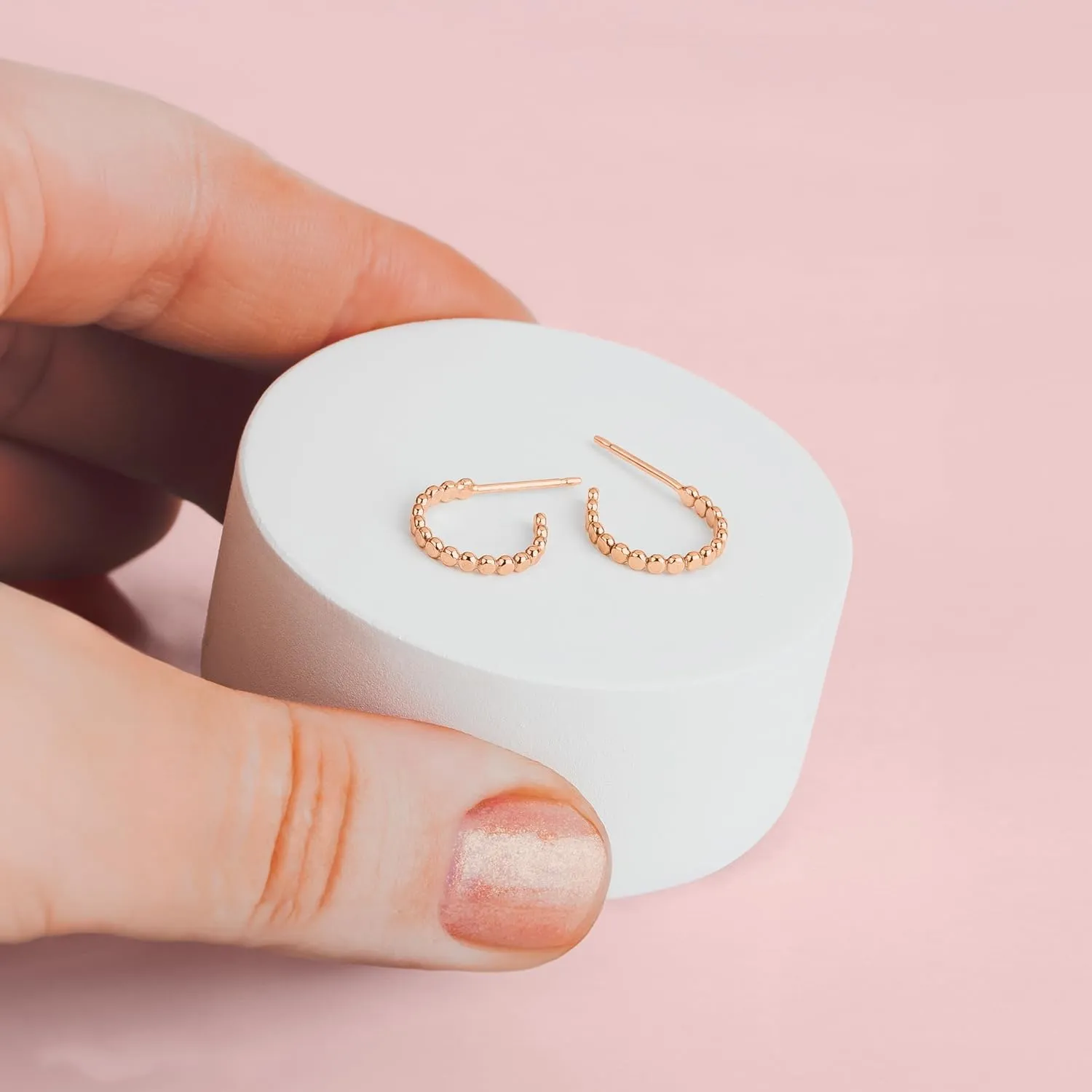 Glimmer Hoop Earrings | Gold, Rose Gold, or Silver | Mini Dotted Bead Huggie Hoops | Minimalist Everyday Jewelry (Small (11mm), 14K Rose Gold Fill)