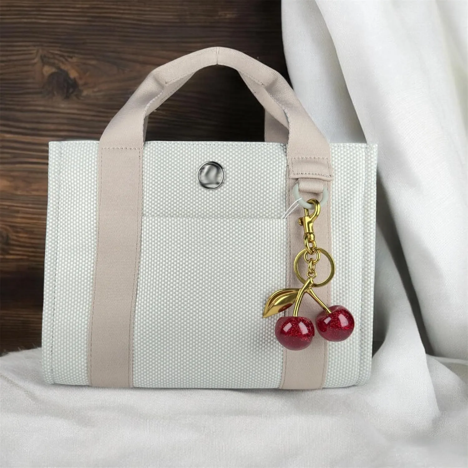 Glitter Cherry Bag Charm with Key Ring and Clip, Cute Cherry Keychain for Women's Purses and Handbags