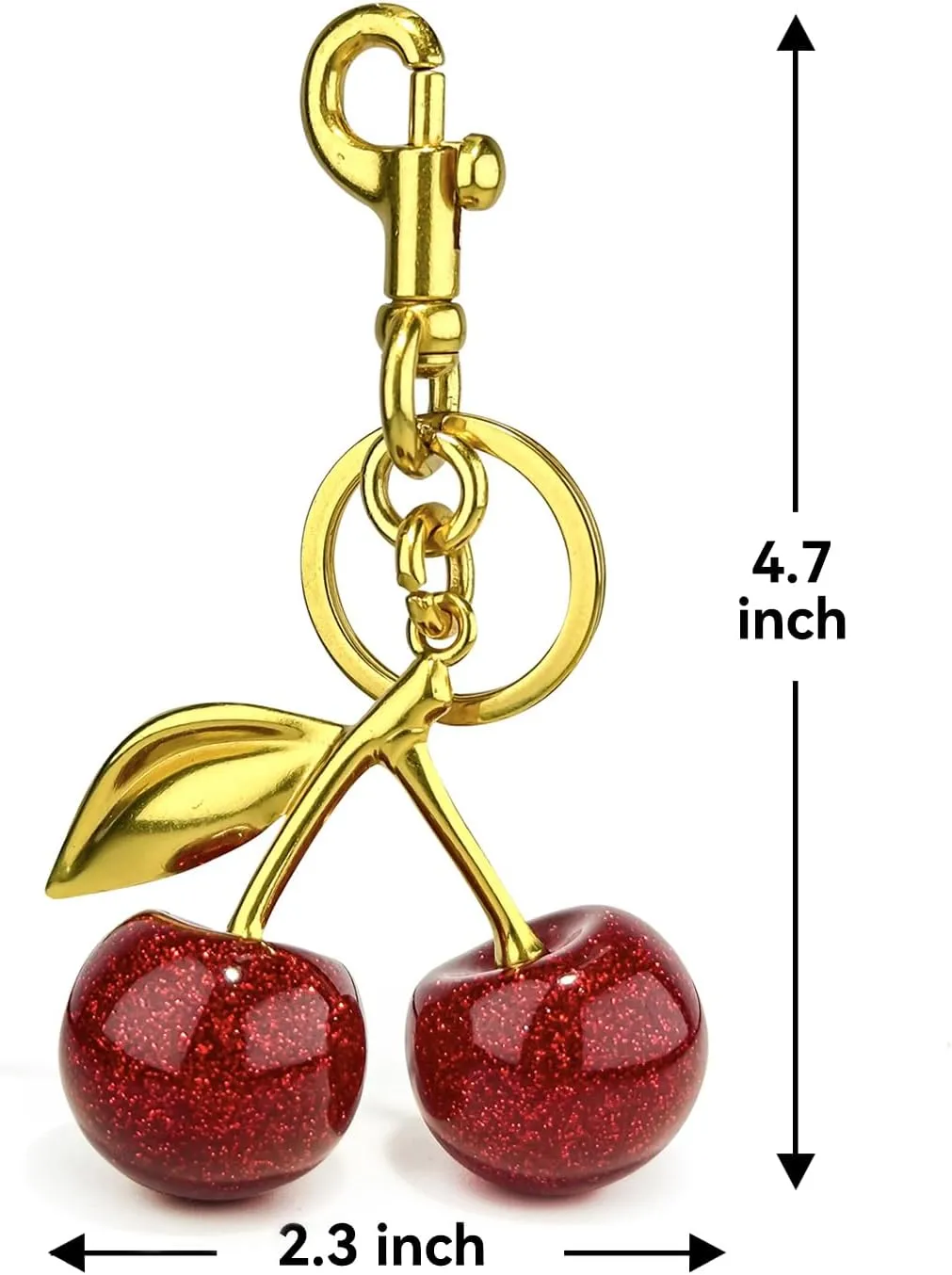 Glitter Cherry Bag Charm with Key Ring and Clip, Cute Cherry Keychain for Women's Purses and Handbags