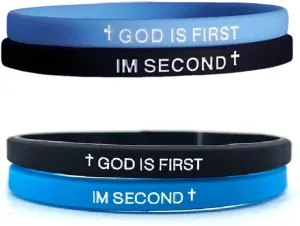 GOD IS FIRST IM SECOND Christian Rubber Bracelets Inspirational Engraved Bible Verses Cross Silicone Bracelet for Women Men Faith Gifts
