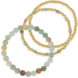 Gold Beaded Stretch Stack Bracelets Set for Women, Trendy Stackable Agate Gemstone Bead Elastic Friendship Bracelet Summer Fashion Jewelry Couple Gift.
