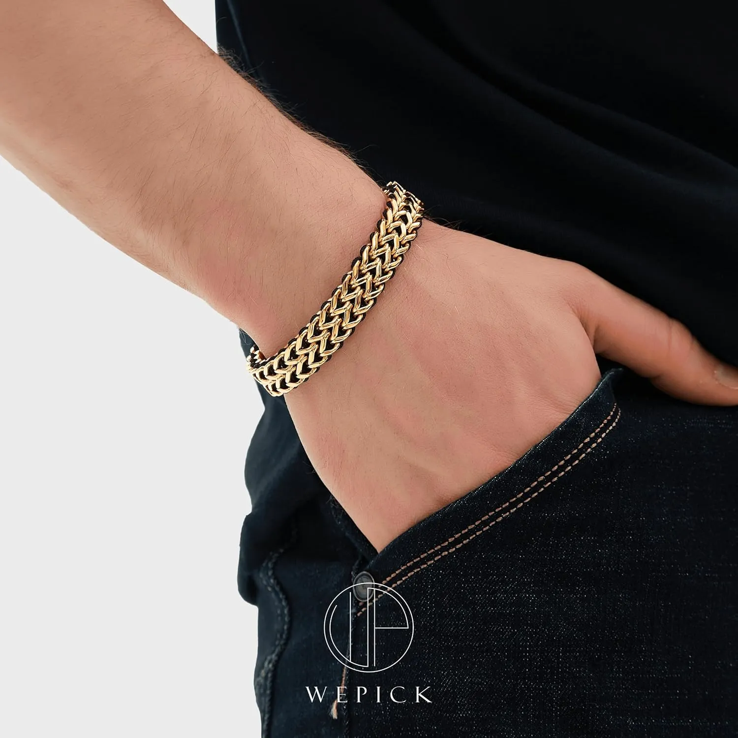 Gold Bracelets for Men 18K Gold Plated Franco Link Chain Stainless Steel Bracelet Adjustable Bracelet Men Non Tarnish Mens Jewelry Birthday Gift