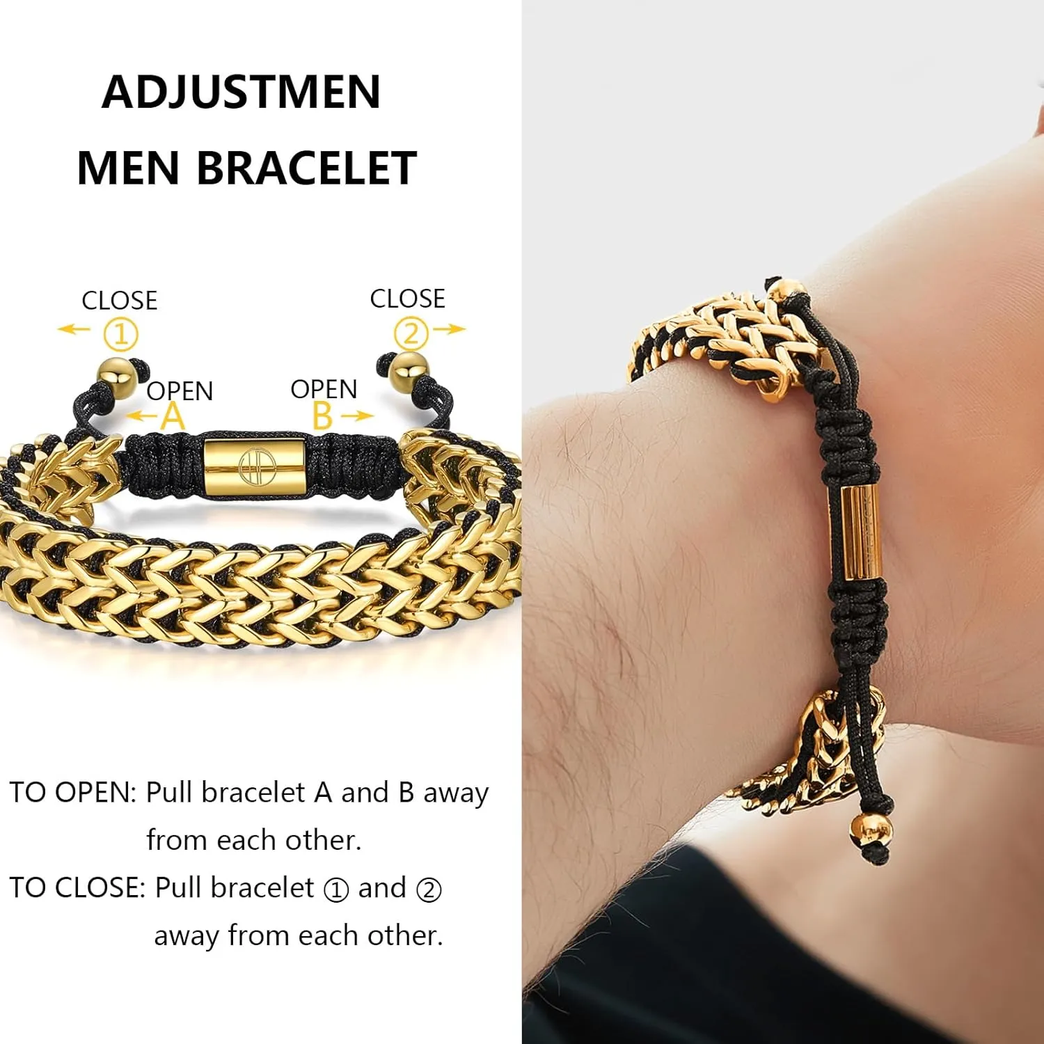 Gold Bracelets for Men 18K Gold Plated Franco Link Chain Stainless Steel Bracelet Adjustable Bracelet Men Non Tarnish Mens Jewelry Birthday Gift