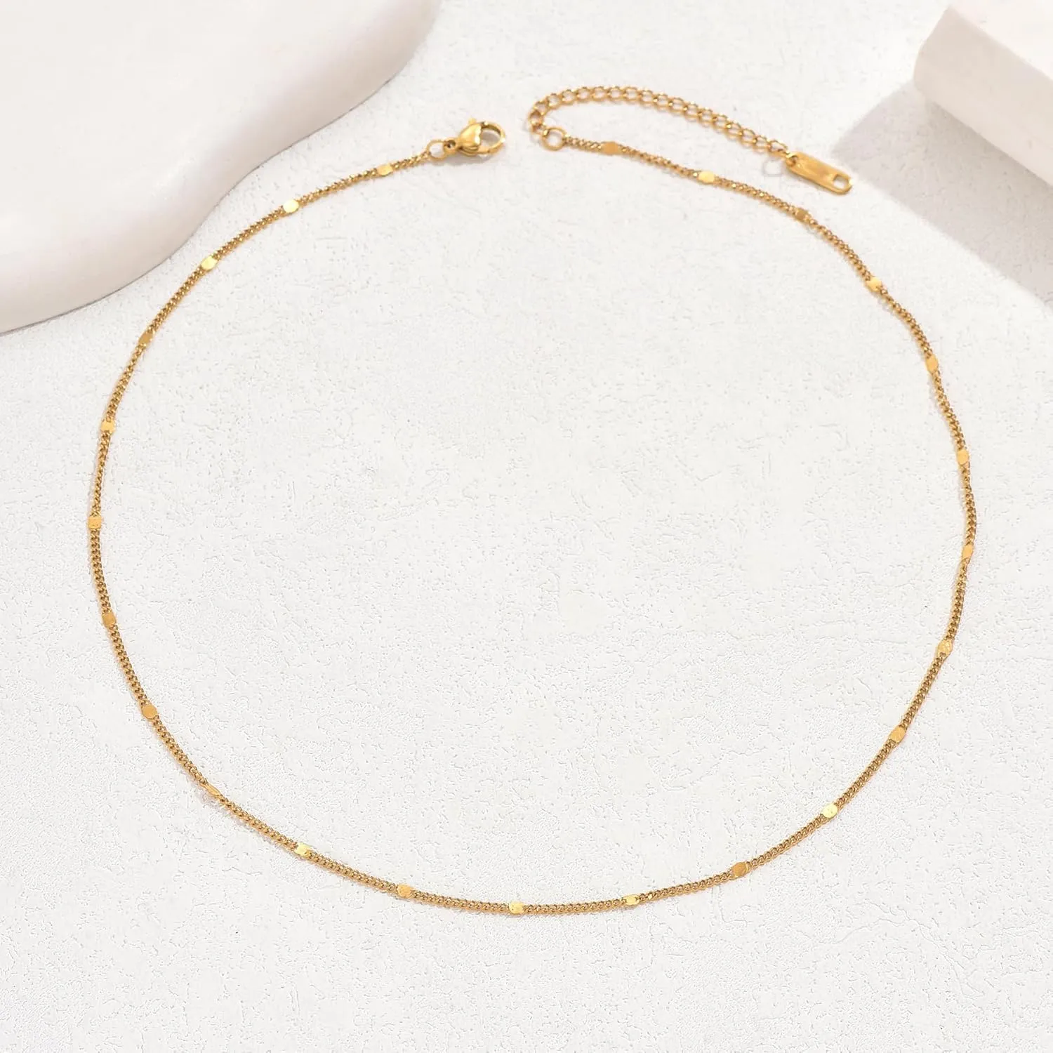 Gold Chain for Women 18K Gold Plated Choker Necklace Dainty Satellite Beaded Chain Necklace Stainless Steel Cuban Link Thin Dot Chain Simple Gold Jewelry