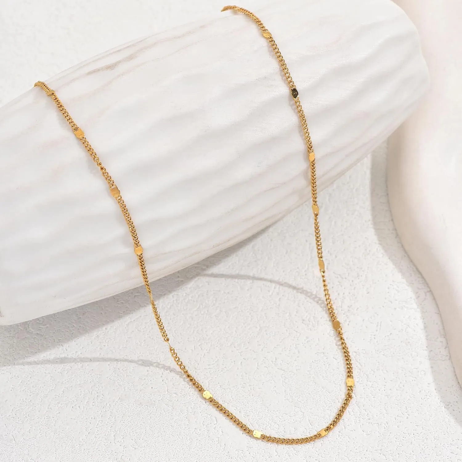 Gold Chain for Women 18K Gold Plated Choker Necklace Dainty Satellite Beaded Chain Necklace Stainless Steel Cuban Link Thin Dot Chain Simple Gold Jewelry