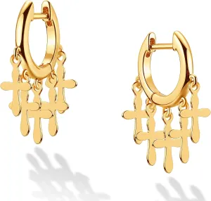 Gold Dainty Huggie Hoop Earrings 14K Gold Filled Simple Charm Evil Eye Earrings Open Drop Dangle Cross Coin Star Venice Snake Chain Hypoallergenic Tassel Earrings for Women