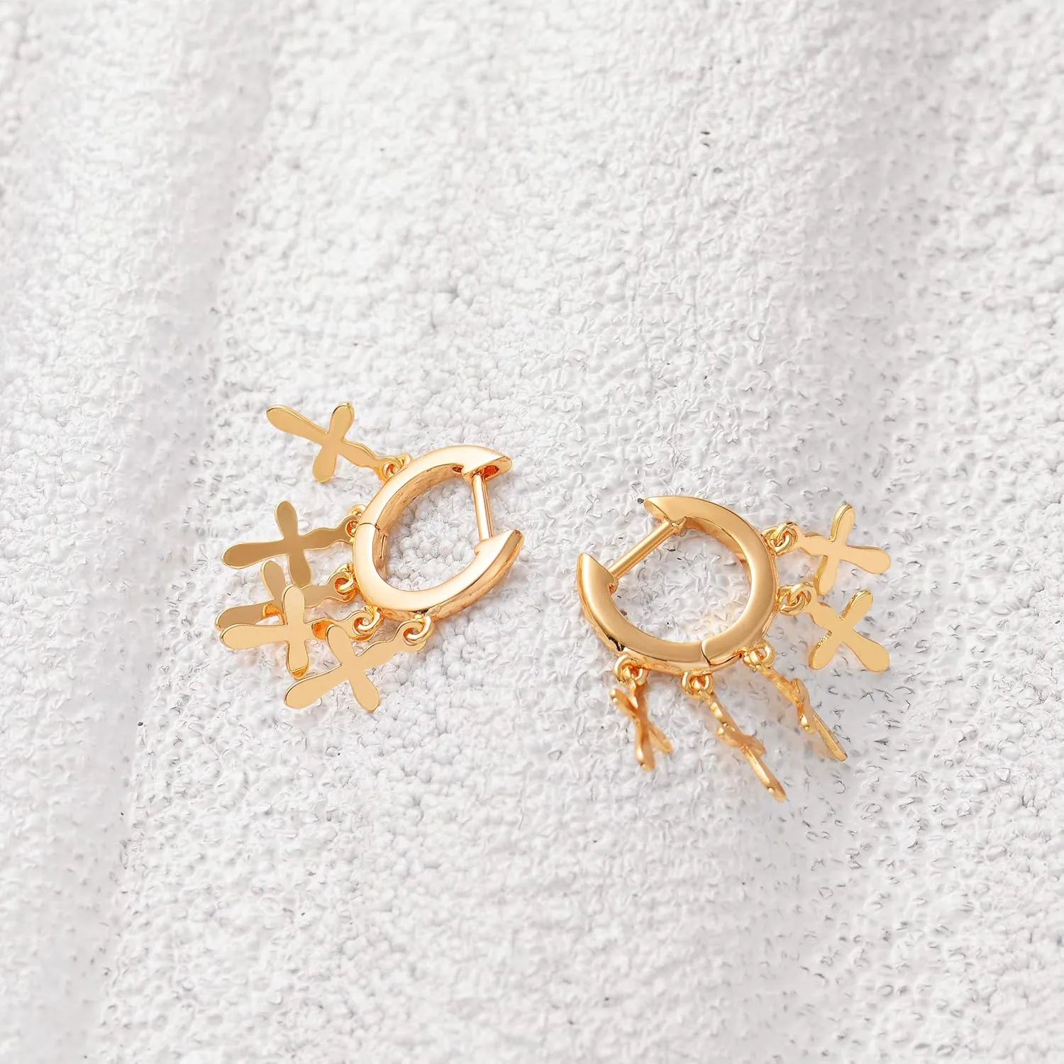 Gold Dainty Huggie Hoop Earrings 14K Gold Filled Simple Charm Evil Eye Earrings Open Drop Dangle Cross Coin Star Venice Snake Chain Hypoallergenic Tassel Earrings for Women