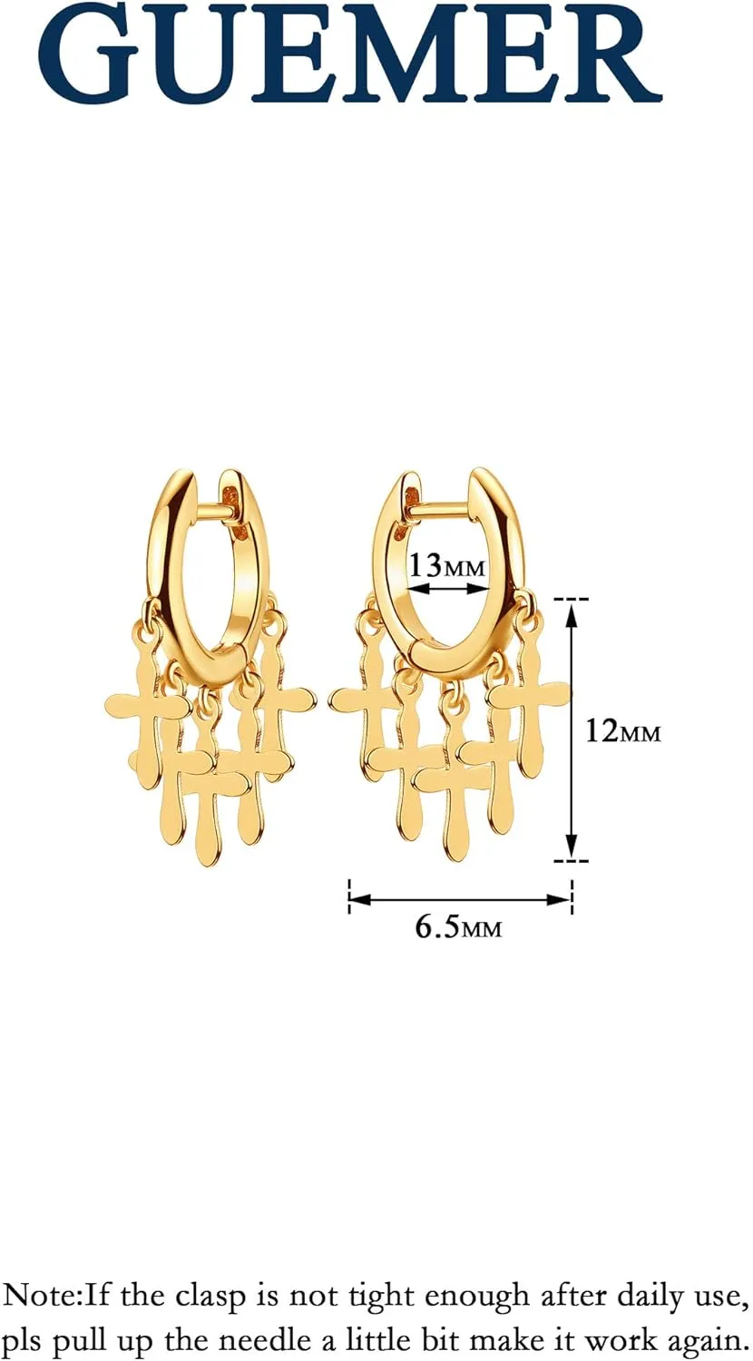 Gold Dainty Huggie Hoop Earrings 14K Gold Filled Simple Charm Evil Eye Earrings Open Drop Dangle Cross Coin Star Venice Snake Chain Hypoallergenic Tassel Earrings for Women