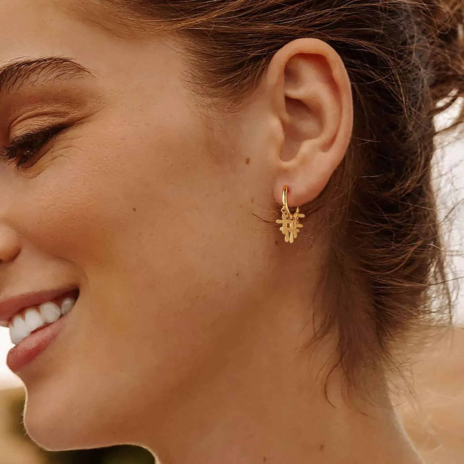 Gold Dainty Huggie Hoop Earrings 14K Gold Filled Simple Charm Evil Eye Earrings Open Drop Dangle Cross Coin Star Venice Snake Chain Hypoallergenic Tassel Earrings for Women