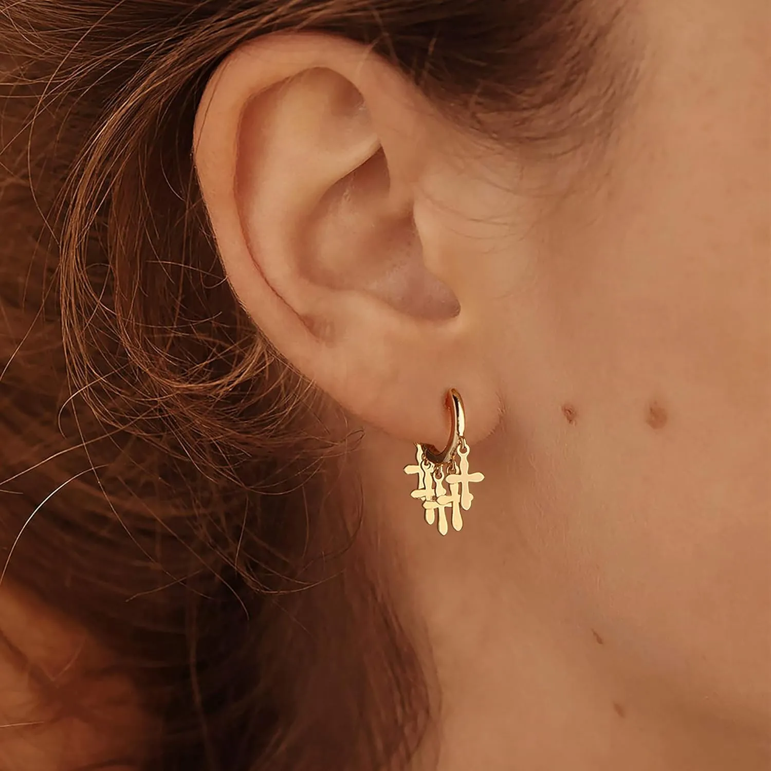 Gold Dainty Huggie Hoop Earrings 14K Gold Filled Simple Charm Evil Eye Earrings Open Drop Dangle Cross Coin Star Venice Snake Chain Hypoallergenic Tassel Earrings for Women