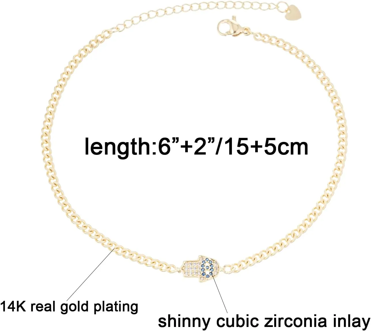 Gold Evil Eye Hamsa Hand Bracelet Dainty 14K White Gold Plated Link Bracelets for Women Non Tarnish