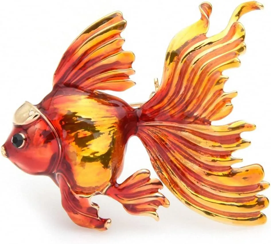 Gold Fish Brooches Women Christmas Metal Fish Enamel Banquet Brooch Pins