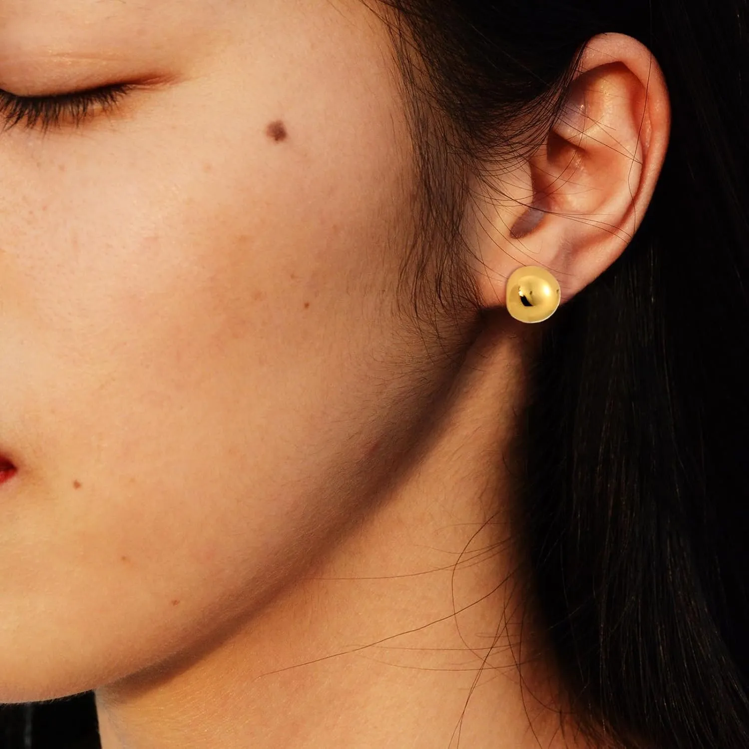 Gold Half Ball Stud Earring: 14k Gold Plated Hoop Sterling Silver Pin - Silver Tiny Cute Unique Delicate Hypoallergenic Pierced Sensitive Ear Valentine's Day Birthday Christmas Jewelry Gift for Women