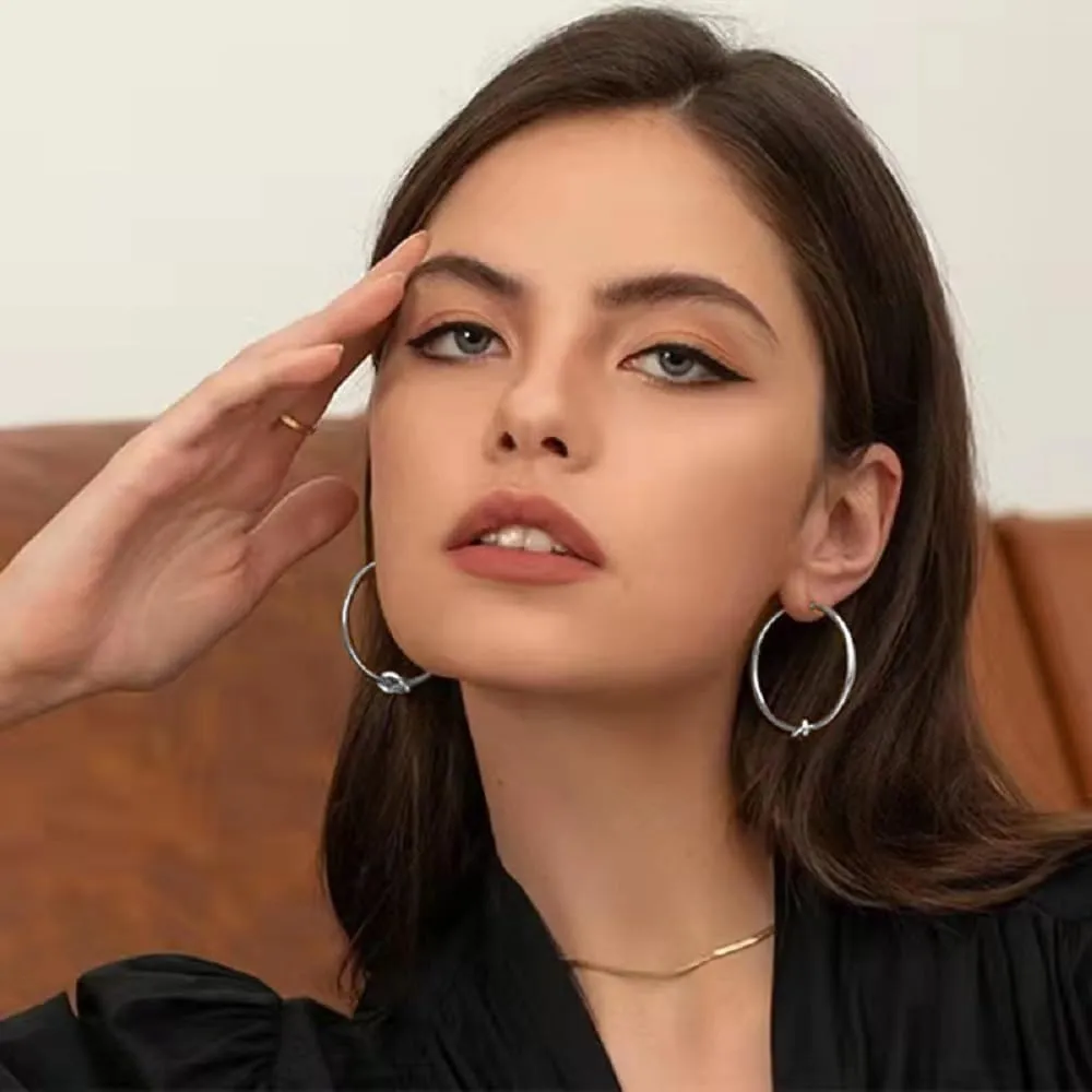 Gold Hoop Earrings for Women - Large Knot Hoops, Statement Knot Hoops - Hypoallergenic, Lightweight, Trendy Jewelry - Gift 30mm, 40mm, 50mm - Gold and Silver