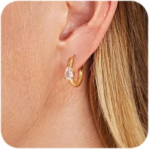 Gold Hoop Earrings for Women Trendy, 14k Real Gold Plated Cubic Zirconia Teardrop Diamond Huggie Earrings Sterling Silver Post Hypoallergenic Lightweight Dainty Minimalist Jewelry
