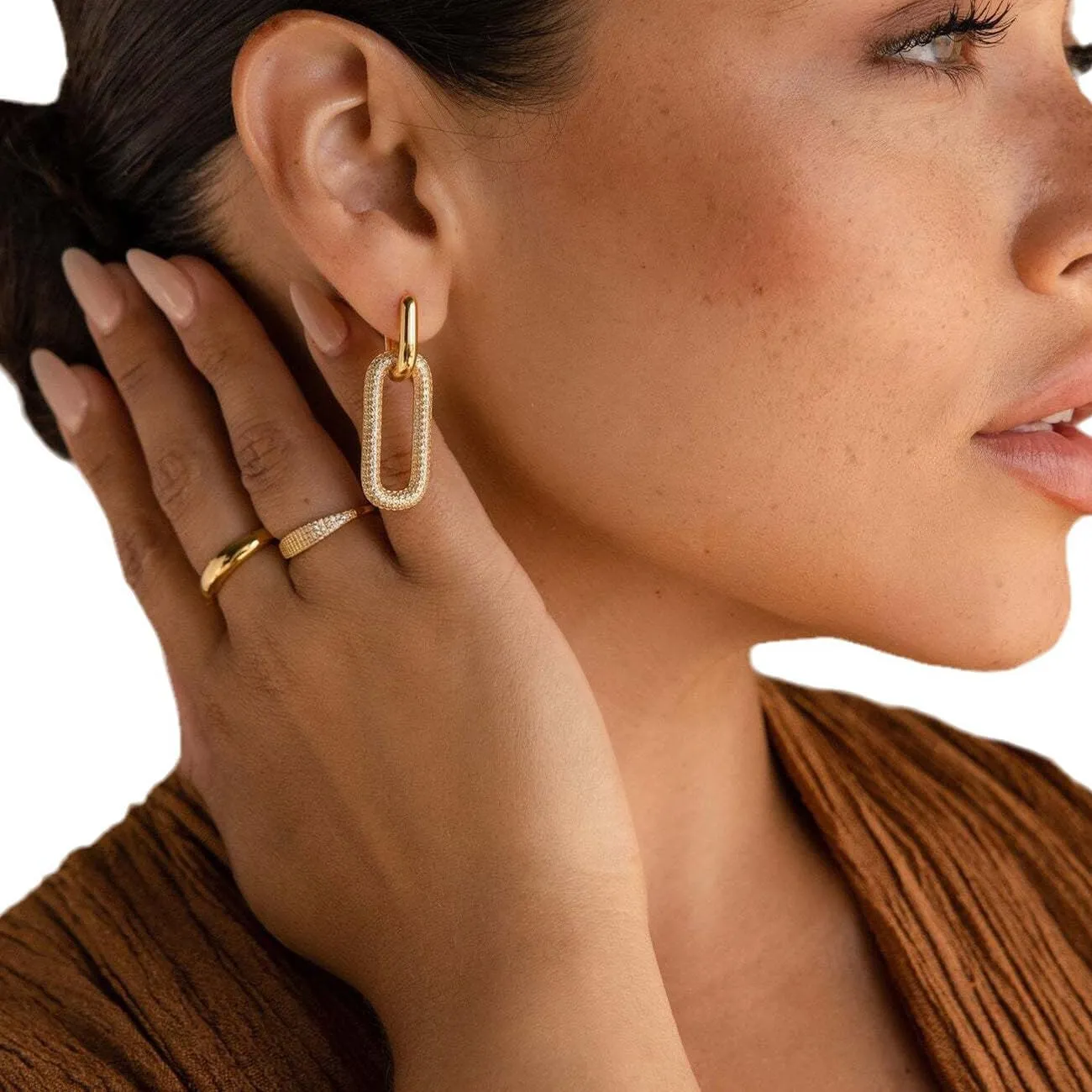 Gold Hoop Earrings Set for Women Chunky Hypoallergenic Open Huggie Hoops Earring Plated Stack Earring Lightweight Trendy Small Cute for Multiple Piercing