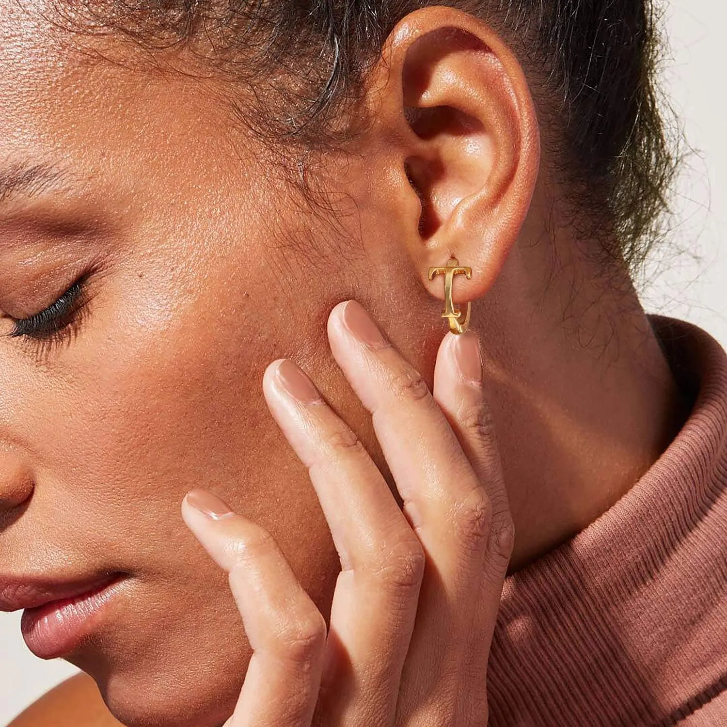 Gold Initial Earring 14K Gold Plated Dainty Tiny Diamond Cubic Zirconia Inlay Alphabet Letter Name A To Z Charm Drop Dangle Huggie Hoop Earrings Delicate Jewelry