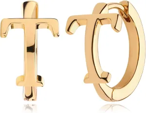 Gold Initial Earring 14K Gold Plated Dainty Tiny Diamond Cubic Zirconia Inlay Alphabet Letter Name A To Z Charm Drop Dangle Huggie Hoop Earrings Delicate Jewelry